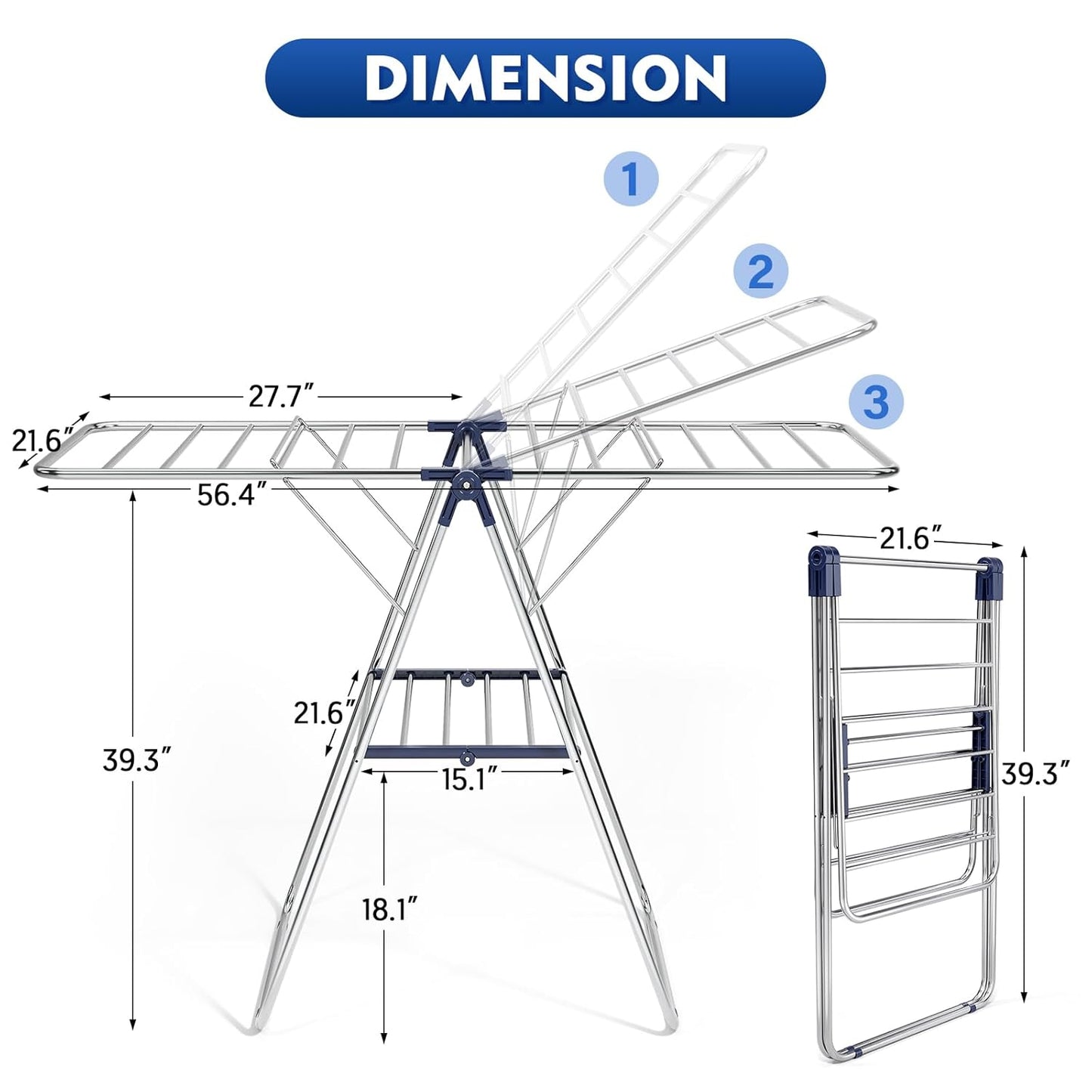 APEXCHASER Clothes Drying Rack, Drying Rack Clothing with Height-Adjustable, Foldable Gullwings
