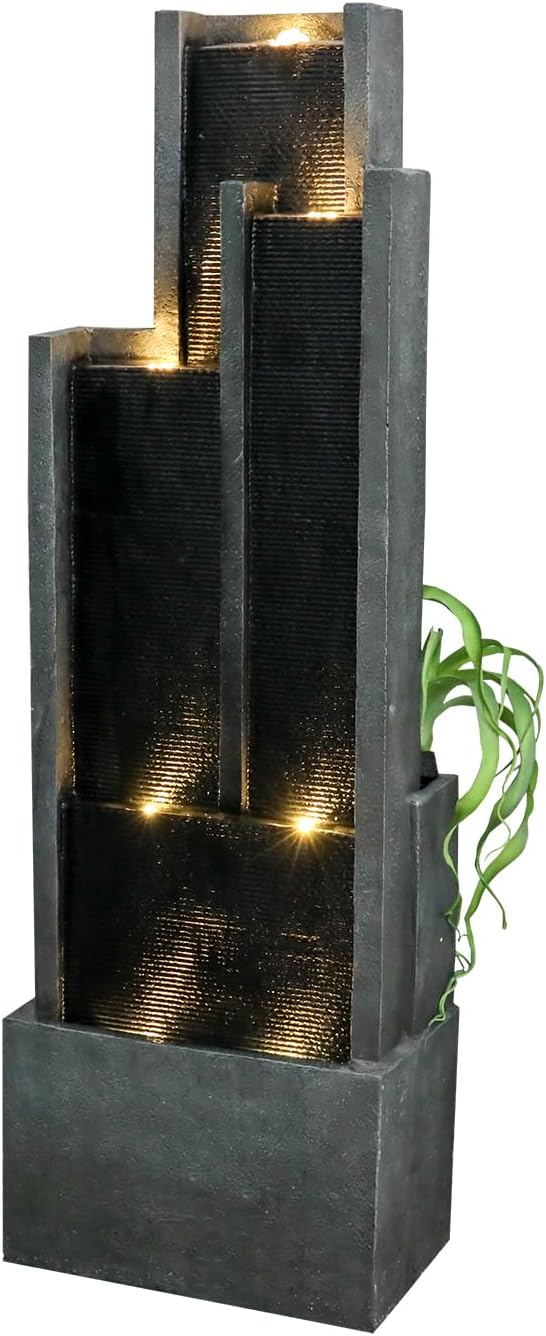 SunJet 5-Tiers Indoor/Outdoor Garden Water Fountain - 50.7inches Modern Floor-Standing Cascading