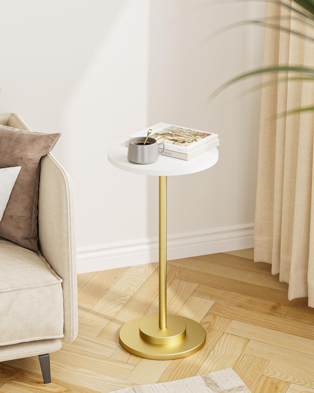 Masupu Drink Table, Round Side Table for Small Spaces, Pedestal Side Table, Small End Table with
