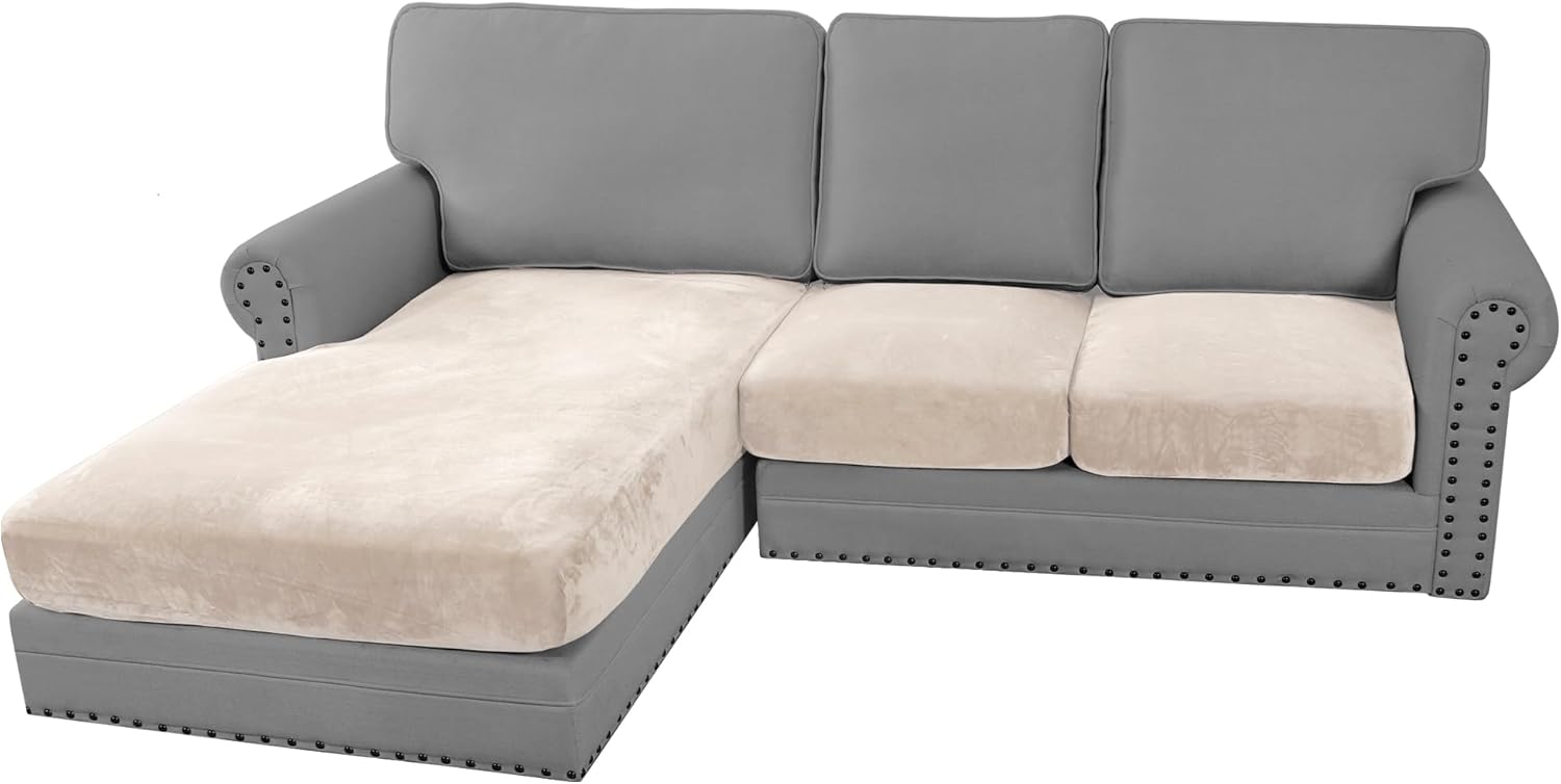 H.VERSAILTEX Velvet Stretch Sectional Couch Covers 3 Pieces Sofa Seat Cushion Covers L Shape