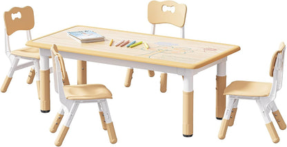Brelley Kids Table and 4 Chairs Set, Height Adjustable Toddler Table and Chair Set, Graffiti