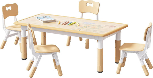 Brelley Kids Table and 4 Chairs Set, Height Adjustable Toddler Table and Chair Set, Graffiti