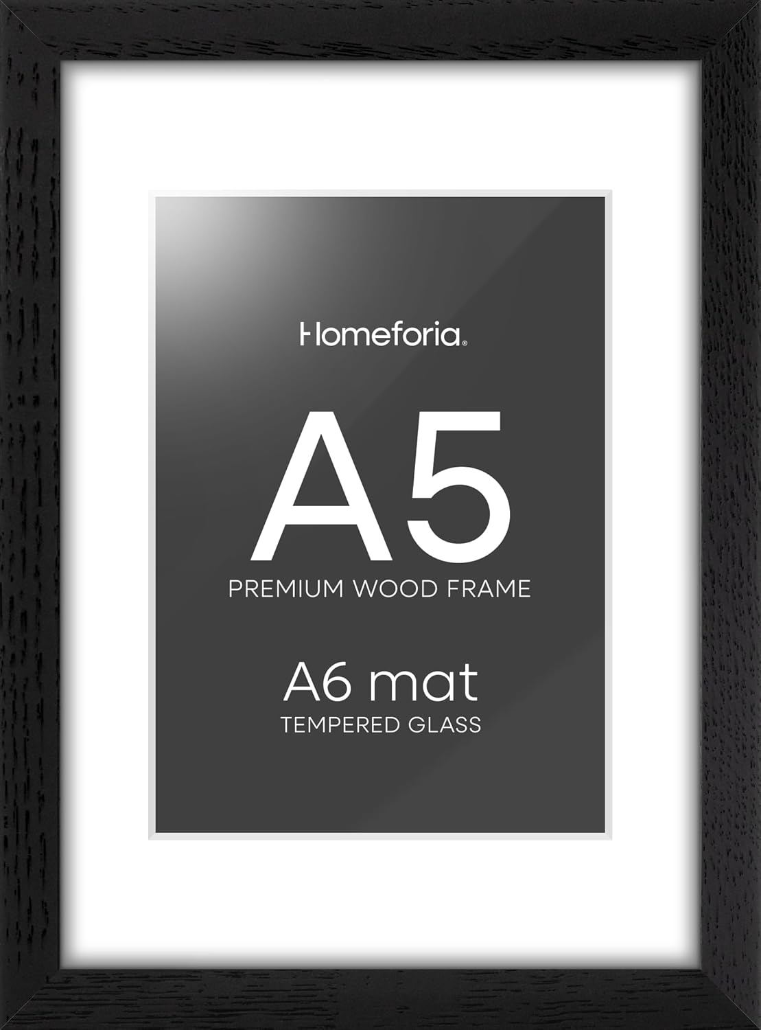 Homeforia A5 Picture Frame Black Wood, High-End Oak 5.8x8.3 Frame Matted to 4.1x5.8 inch Photo, A5