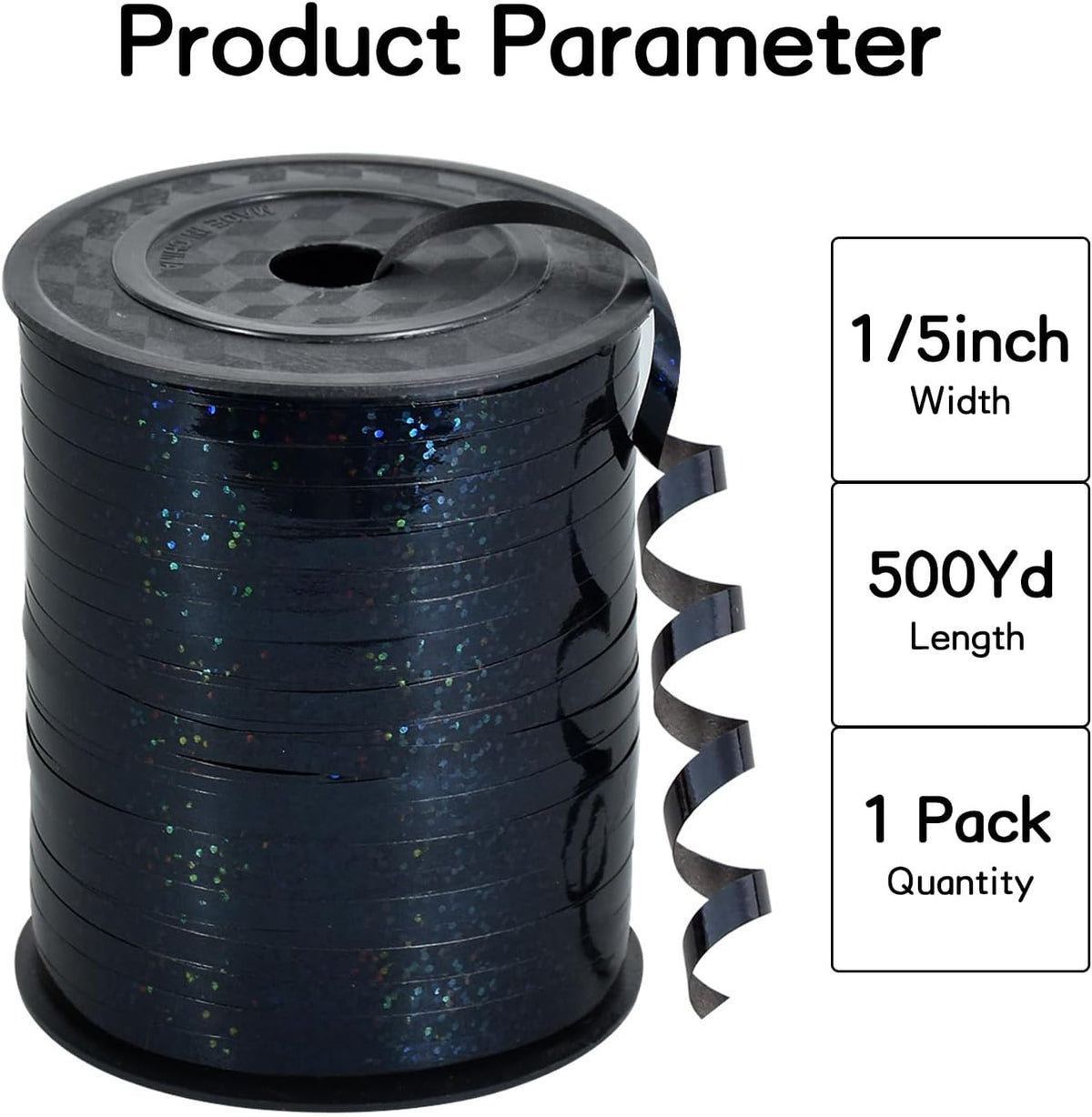 BEISHIDA 500 Yards Black Ribbon Crimped Curling Shiny Metallic Balloon String Roll Gift Wrapping