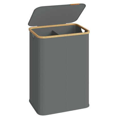 SONGMICS Laundry Hamper, Laundry Basket with Lid, Foldable Storage Basket, Bamboo Frame, for