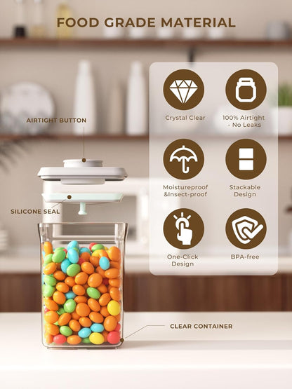 Pop Air Tight Containers Stackable- 2-Pack Cereal Storage Containers with Lids Airtight, Leakproof