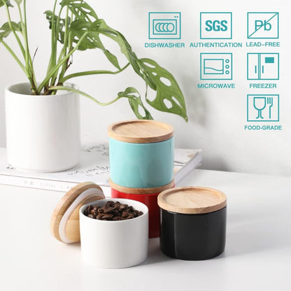 Sweejar Kitchen Canisters Ceramic Food Storage Jar, Stackable Containers with Airtight Seal Wooden