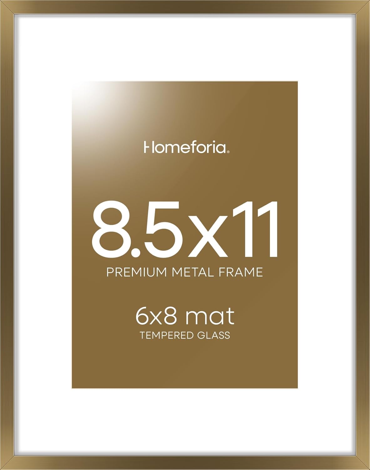 Homeforia 8.5x11 Picture Frame Bronze, High End Metal Brass Frame 8.5 x 11 with Mat 6 by 8 Photo