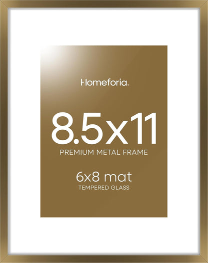 Homeforia 8.5x11 Picture Frame Bronze, High End Metal Brass Frame 8.5 x 11 with Mat 6 by 8 Photo