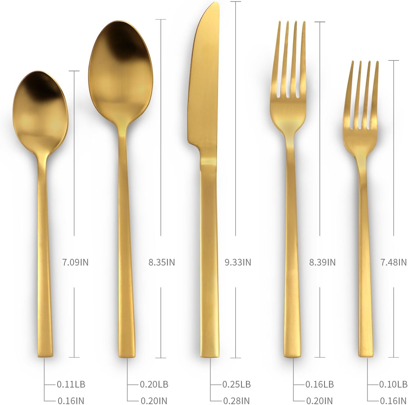 Stainless Steel Flatware Set Hand Forged 18/10 Silverware Set Cutlery Set Gold Cuboid Handle Matte