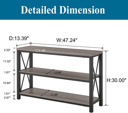 BON AUGURE Rustic Sofa Table Behind Couch, Industrial Console Tables for Entryway, 3 Tier Wood