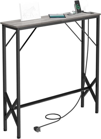 31.5‘’ Console Table, Skinny Entryway Table with Fast-Charging Station, Narrow Long Sofa Table