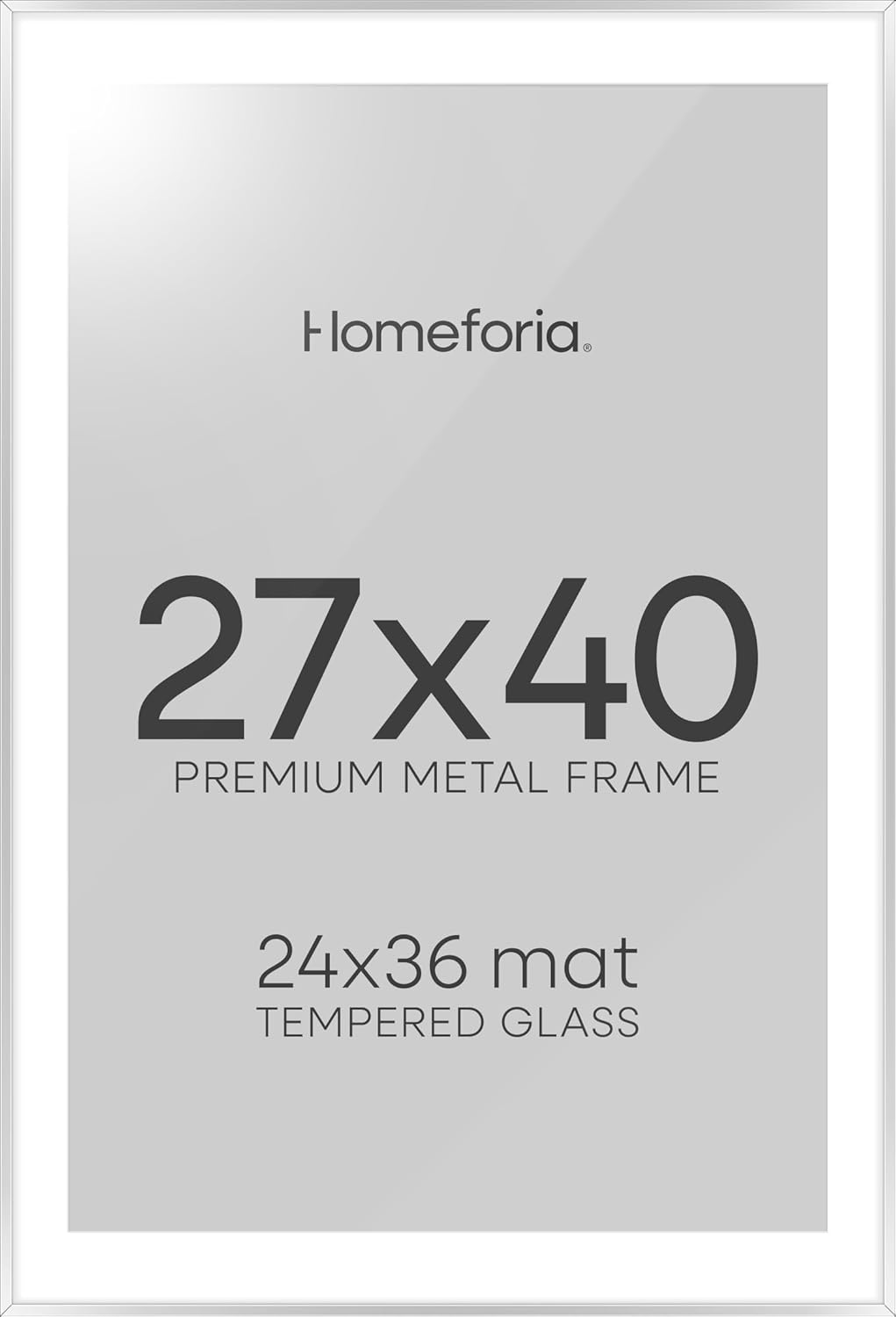 Homeforia Silver 27x40 Poster Frame, Metal Picture Frame with 24x36 Mat, Tempered Glass, Wall Hook