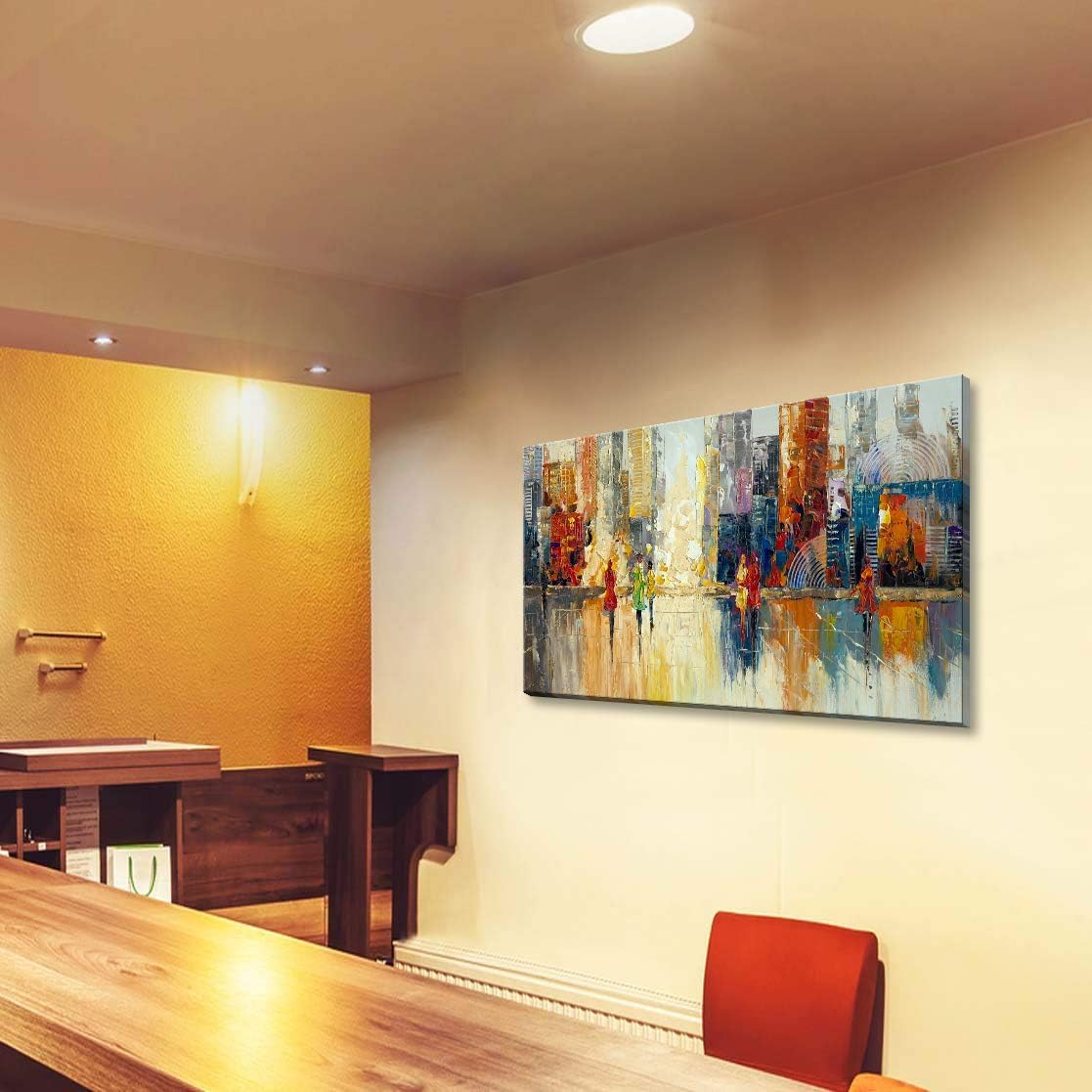 Canvas Wall Art Abstract Cityscape Painting Modern New York City Artwork Lady Romantic Street