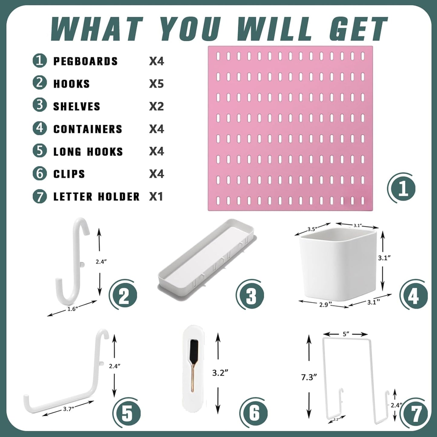 Pegboard Combination Kit, 25.2" x 25.2" Wall Mounted Storage Set with 4 Pegboards & 20 Accessories