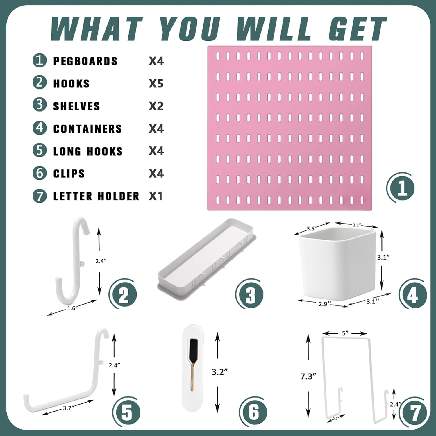 Pegboard Combination Kit, 25.2" x 25.2" Wall Mounted Storage Set with 4 Pegboards & 20 Accessories
