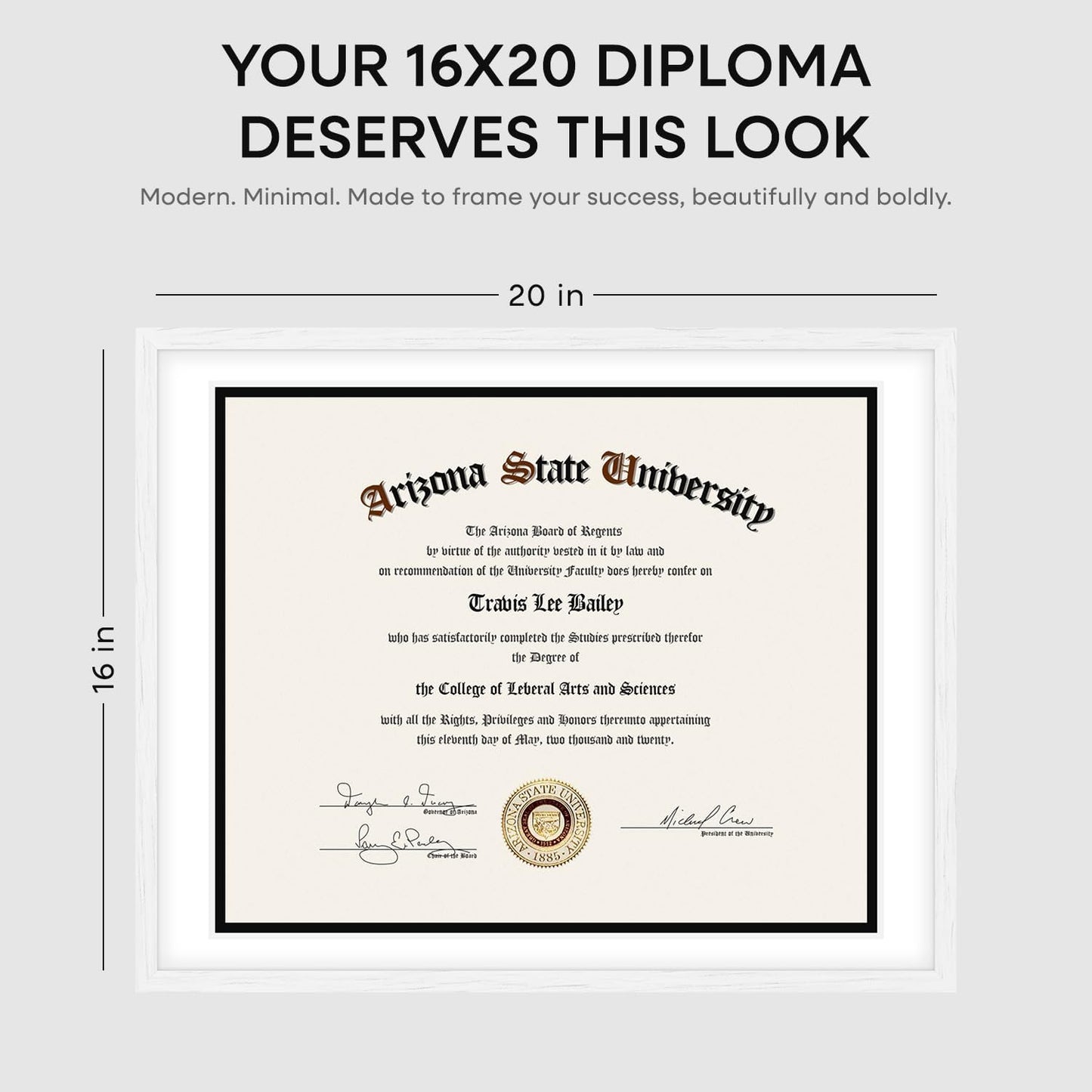 Homeforia 16x20 Diploma White Frame, High End Oak 16 x 20 Certificate Wood Frames with Mat 14 by 17