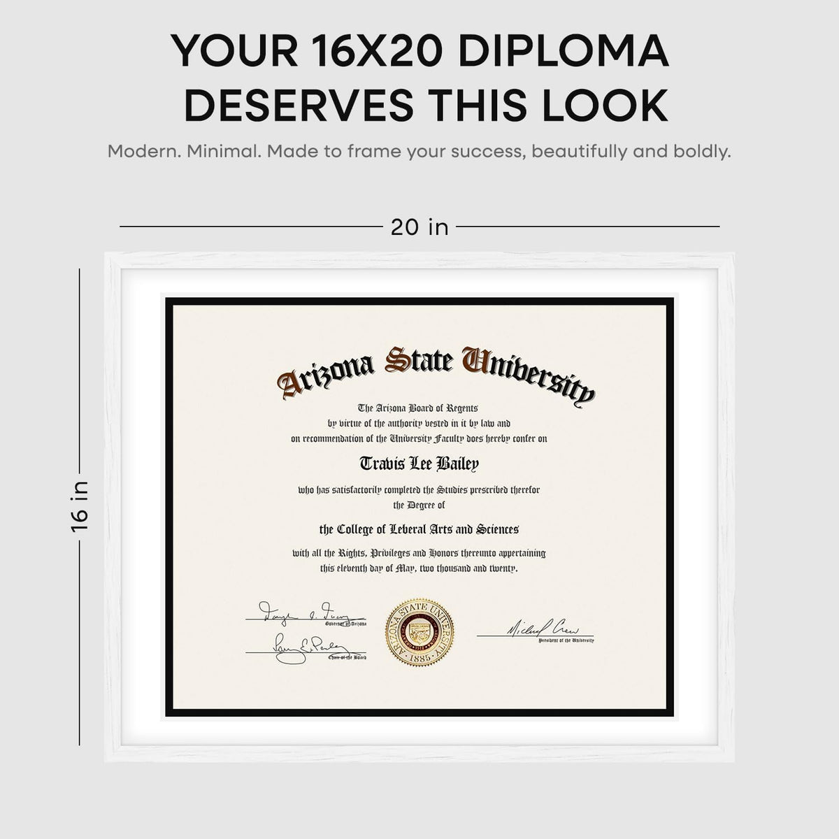 Homeforia 16x20 Diploma White Frame, High End Oak 16 x 20 Certificate Wood Frames with Mat 14 by 17