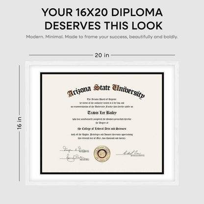 Homeforia 16x20 Diploma White Frame, High End Oak 16 x 20 Certificate Wood Frames with Mat 14 by 17
