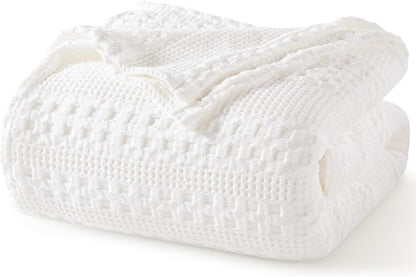 PHF 100% Cotton Waffle Weave Blanket King Size, Soft Lightweight Breathable Cozy Summer Blankets
