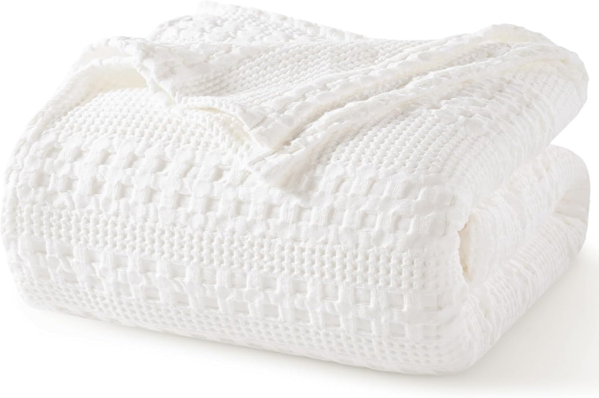 PHF 100% Cotton Waffle Weave Blanket Queen Size, Soft Lightweight Breathable Cozy Summer Blankets
