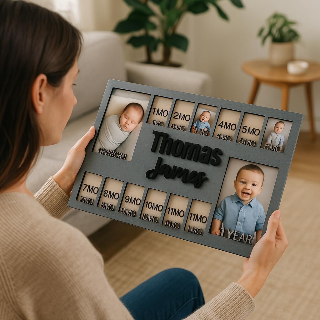 Newborn picture frame - 12 months photo display - Personalized frame - Gift for new mom - Baby