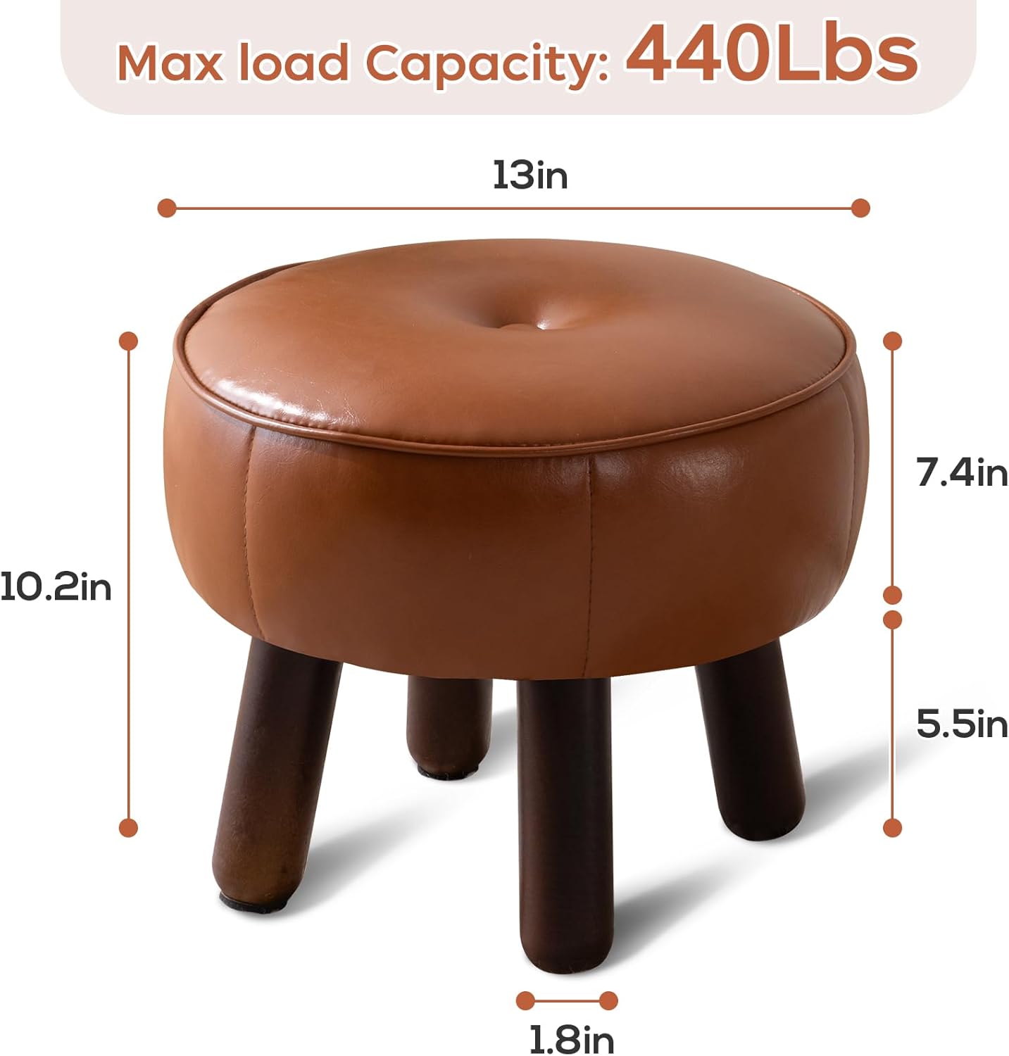 Small Foot Stool, Round Faux Leather Pouf Ottoman Foot Rest, Footstool Ottomans with Rubber Legs