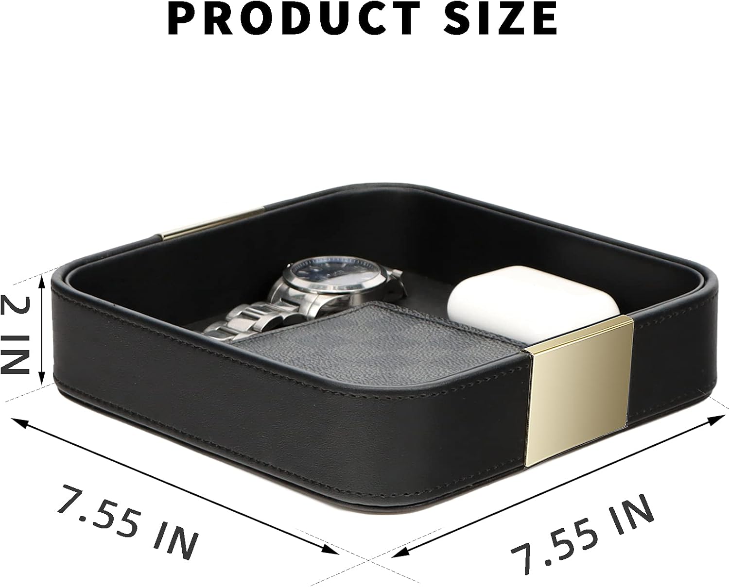 SANZIE Luxury Leather Desktop Storage Small Catchall Organizer Decorative Tray for Entryway Table