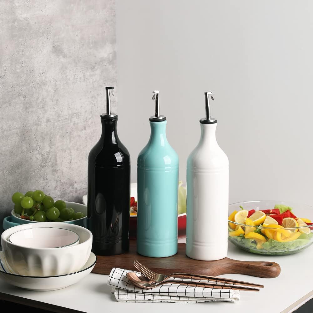 Sweejar Large Ceramic Olive Oil Dispenser Bottle, Opaque Oil Cruet Protects Oil to Reduce