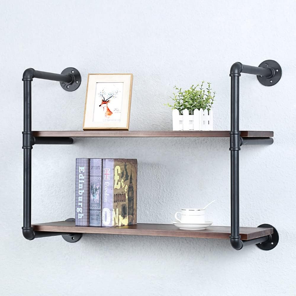 Industrial Pipe Shelving Wall Mounted,30in Rustic Metal Floating Shelves,Steampunk Real Wood Book