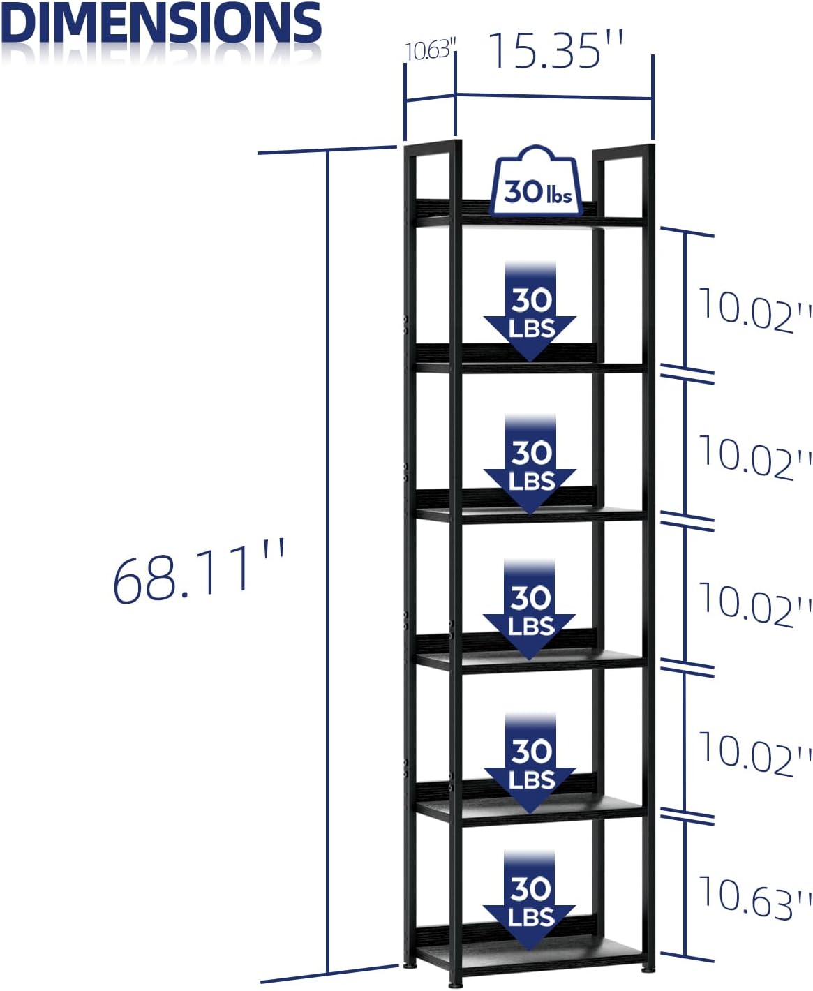 NUMENN Narrow Bookshelf, 6 Tier Bookshelves, Home Office Bookcase Shelf Storage Organizer, Free