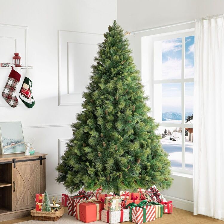 Naomi Home 7.5ft Christmas Tree with Lights, Realistic Traditional Prelit with Pine Cones, Foot