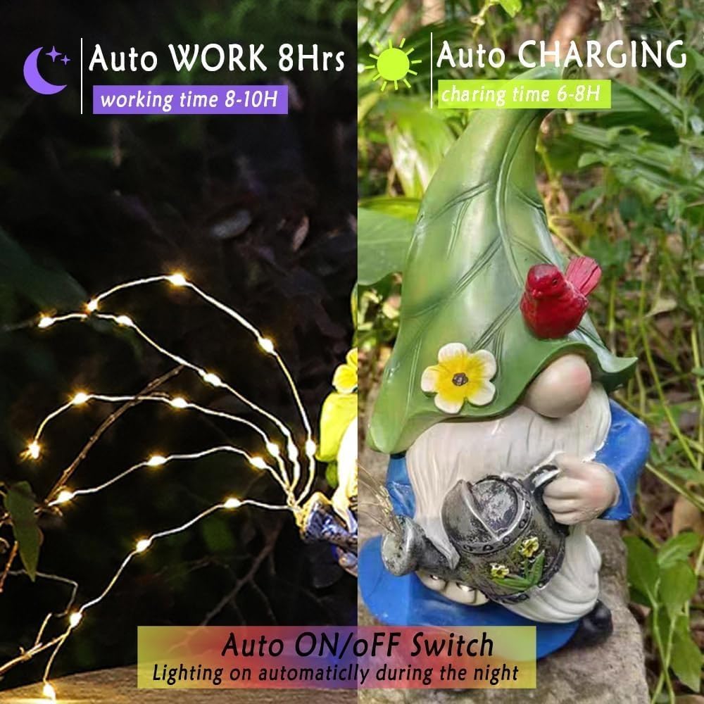 Garden Gnomes Outdoor with LED Solar Light - 11’’Spring Gnomes Decorations for Home/Yard/Patio with