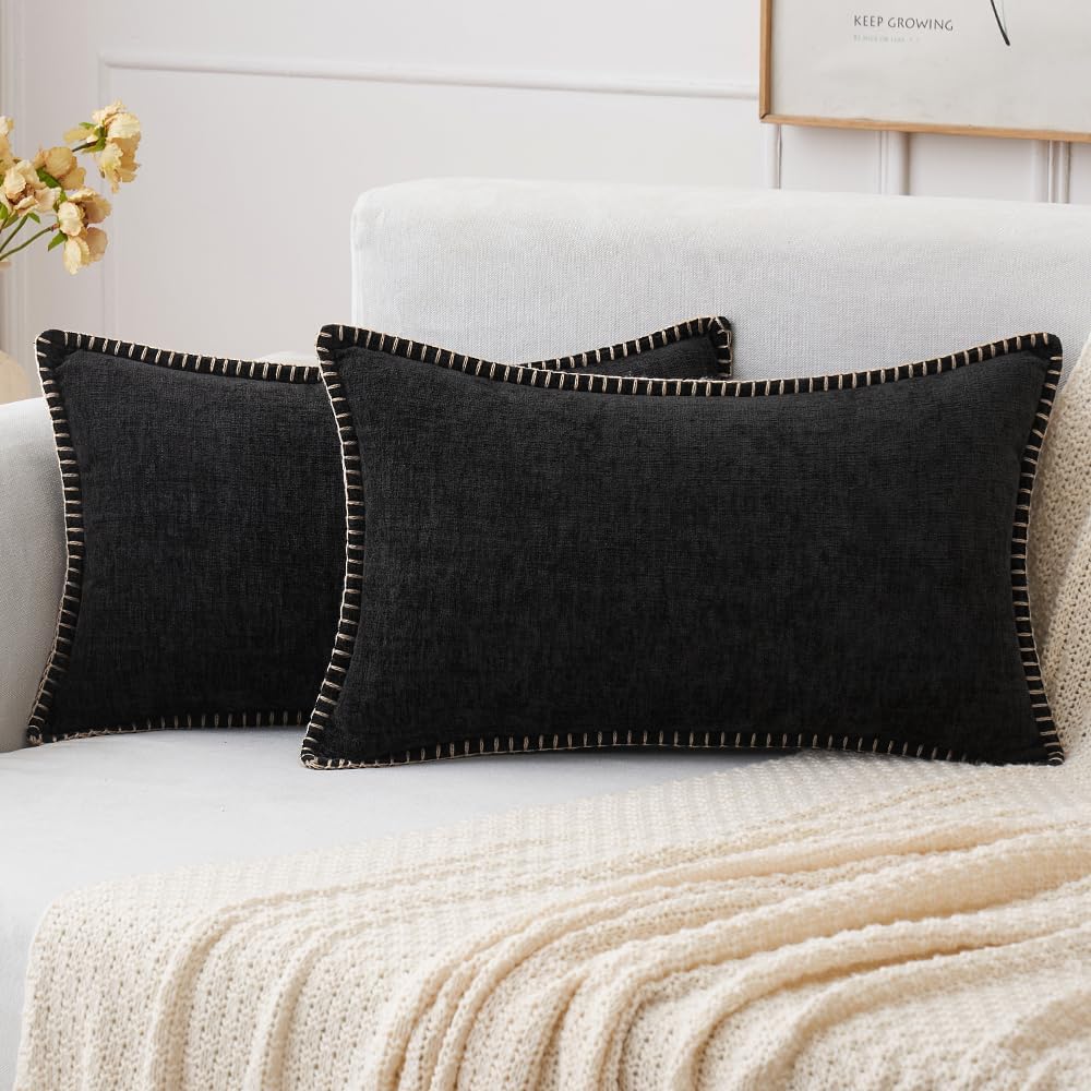 MIULEE Pack of 2 Couch Throw Pillow Covers 12x20 Inch Black Farmhouse Decorative Pillow Covers with