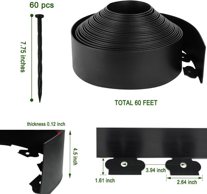 Hugeleaf 4.5 Inch Tall Landscape Edging 60 Feet Garden Edging with 60 Spikes, Plastic Landscape