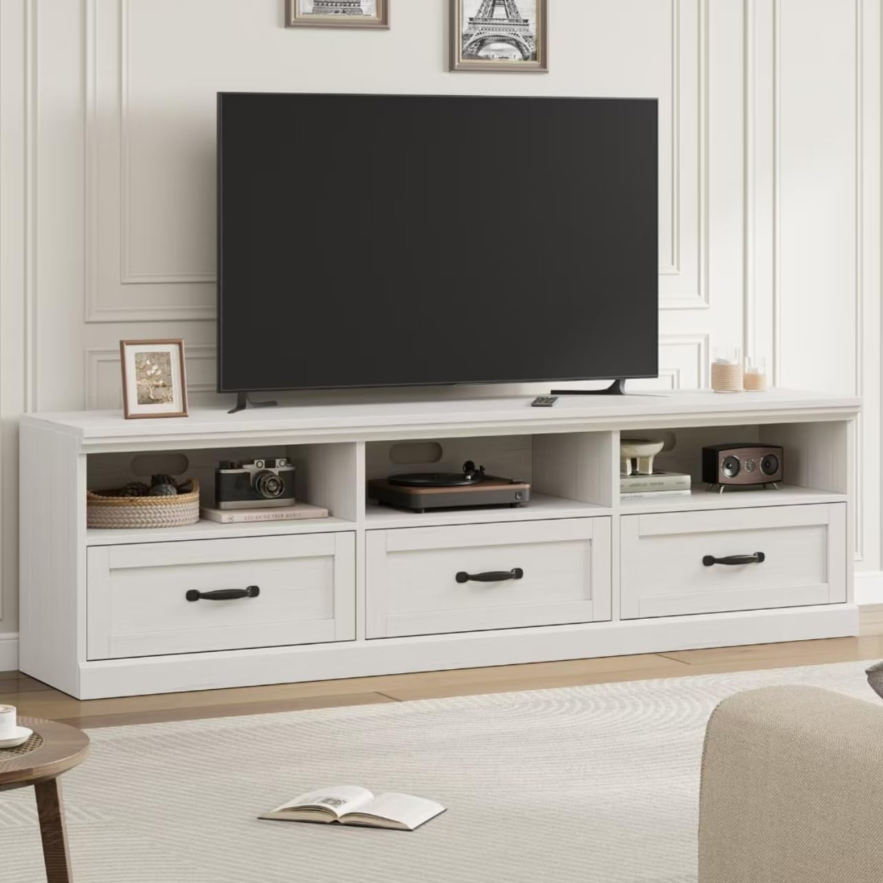 IDEALHOUSE 70in TV Stand for TVs up to 80", Mid Century Modern Entertainment Center with Storage