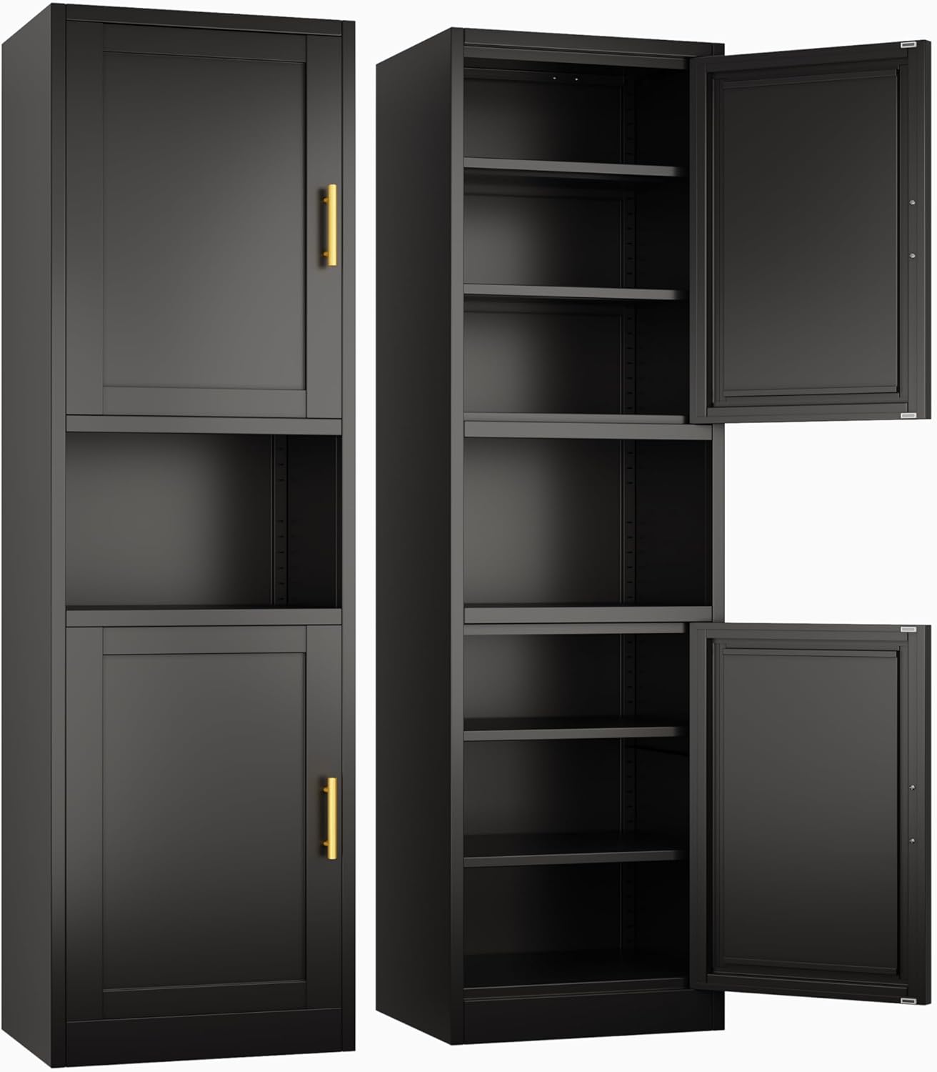 Tall Narrow Storage Cabinet 66.93" H Tall Bathroom Cabinet Metal Pantry Cabinets, 4 Adjustable