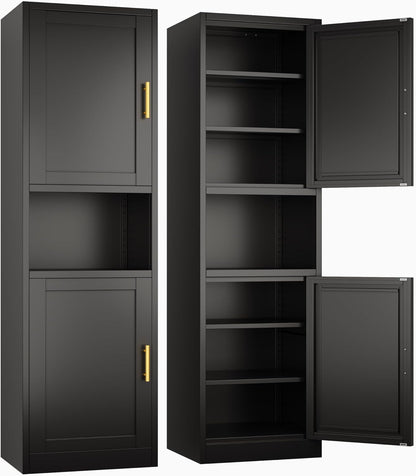 Tall Narrow Storage Cabinet 66.93" H Tall Bathroom Cabinet Metal Pantry Cabinets, 4 Adjustable