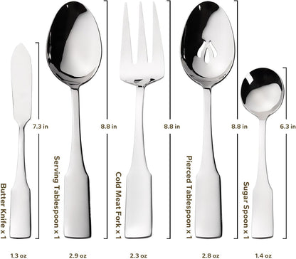 Alata Kate 65-Piece Silverware With Utensil-Serving Set, Service for 12, Stainless Steel Flatware