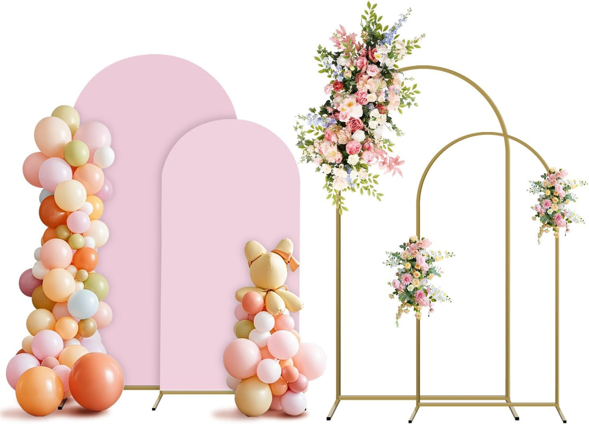 Arch Backdrop Stand and Cover Set, 2 Metal Balloon Arch Backdrop 7.2ft 6ft, Gold Arched Stand Frame