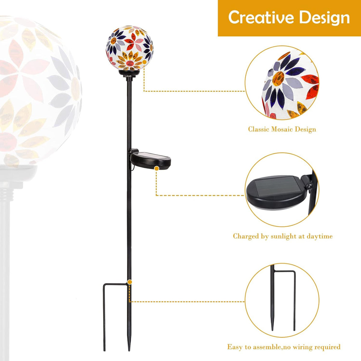Afirst Solar Lights Outdoor Decorative - Solar Gazing Ball Mosaic Garden Stakes Flower Decorative