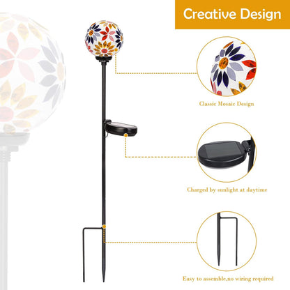 Afirst Solar Lights Outdoor Decorative - Solar Gazing Ball Mosaic Garden Stakes Flower Decorative