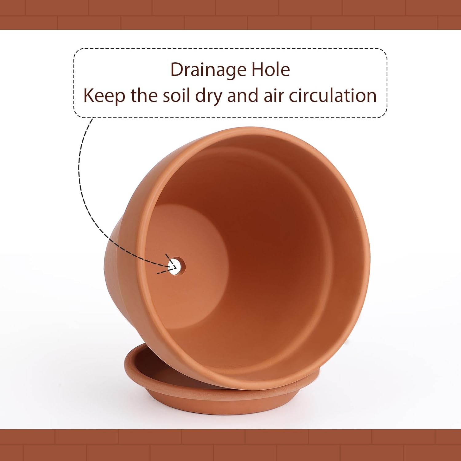 INGOFIN Terracotta Pot with Saucer - 10 Inch Ceramic Clay Pot for Plants with Drainage Hole, Large