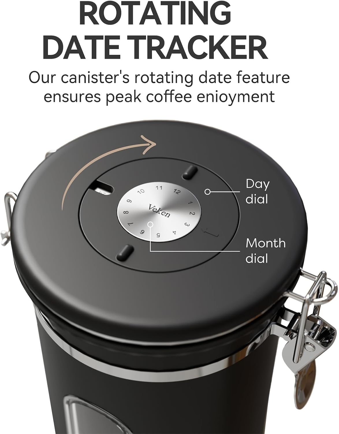 Veken Coffee Canister with Window,Airtight Stainless Steel Container,Home Kitchen Food Storage