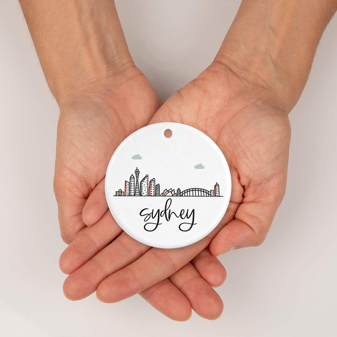 Andaz Press Round Ceramic Porcelain Christmas Tree Ornament Keepsake Gift, Sydney, Colorful