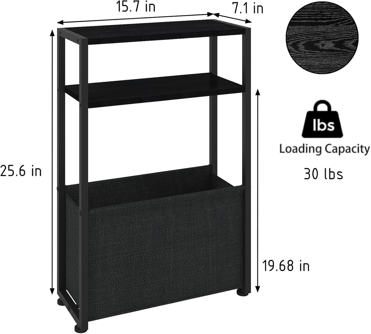 Narrow Side Table, Slim End Tables with Fabric Basket, Skinny Table for Small Spaces, Thin Bedside