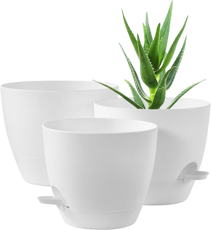 FaithLand 3-Pack Planter Pots, 10 9 8 Inch Self Watering Flower Pots for Indoor Outdoor Garden