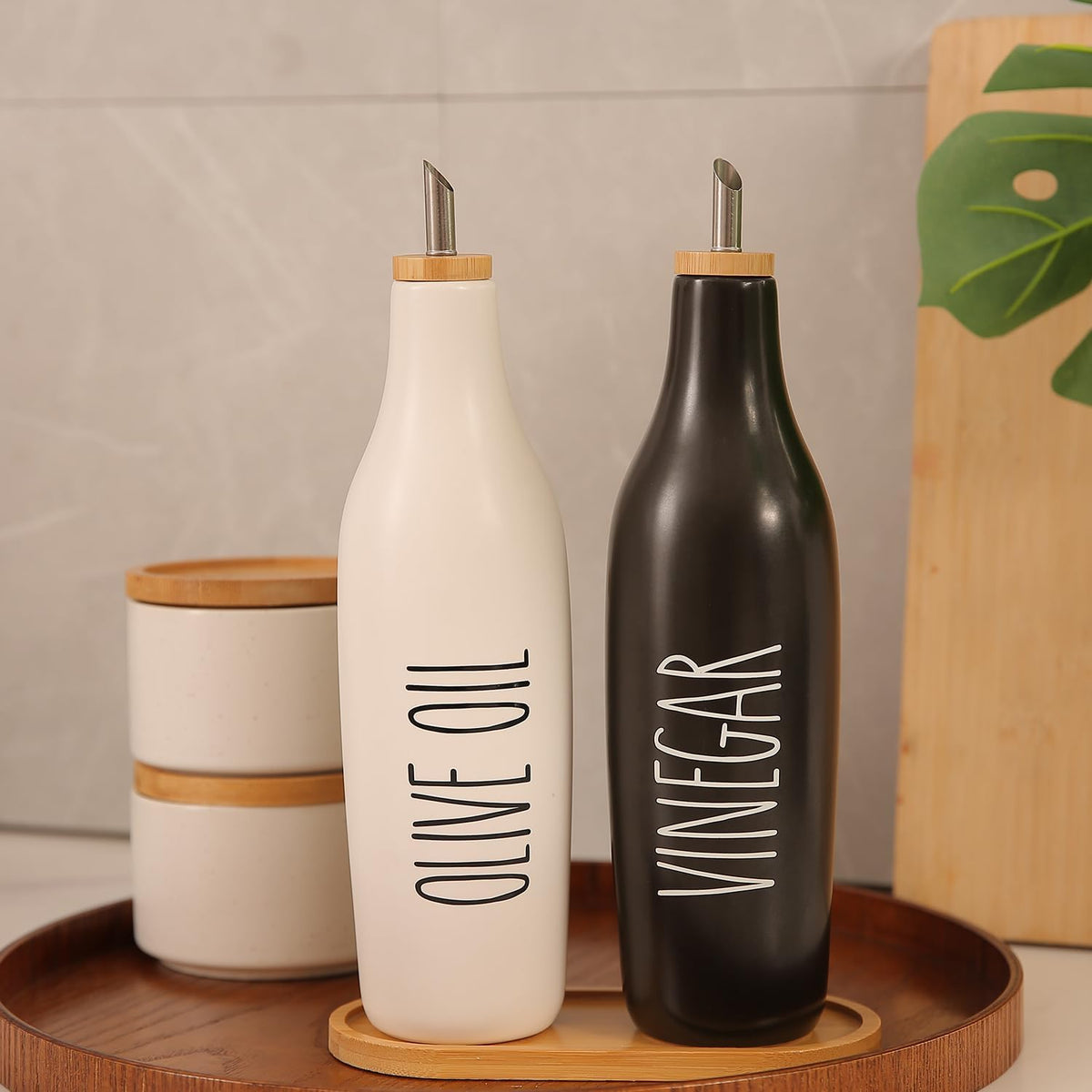 HOMCDALY Olive Oil and Vinegar Dispenser Set, 16oz Ceramic Oil Dispenser for Kitchen, Kitchen