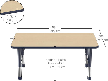 FDP Rectangle Activity School and Classroom Kids Table (30 x 48 inch), Chunky Toddler Legs