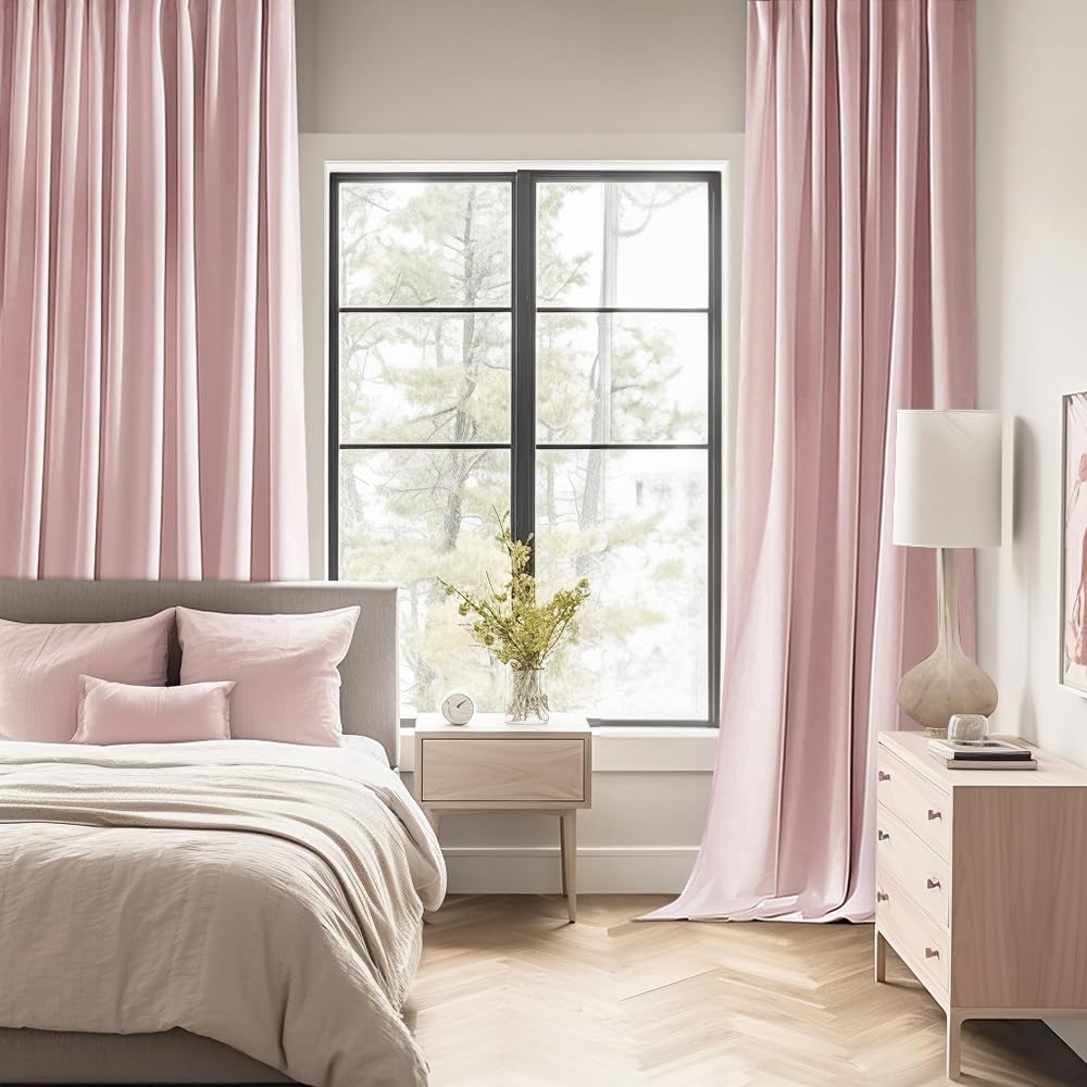 MIULEE Baby Pink Back Tab Blackout Curtains 96 Inch Length 2 Panels Set for Living Room Bedroom